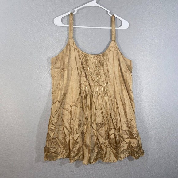 Eileen Fisher Tank Top Womens Large Gold Brown Scoop Neck Solid Print Silk - Picture 1 of 14